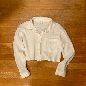 Emory Park Cream Long-Sleeved Botton-Up Cropped Top